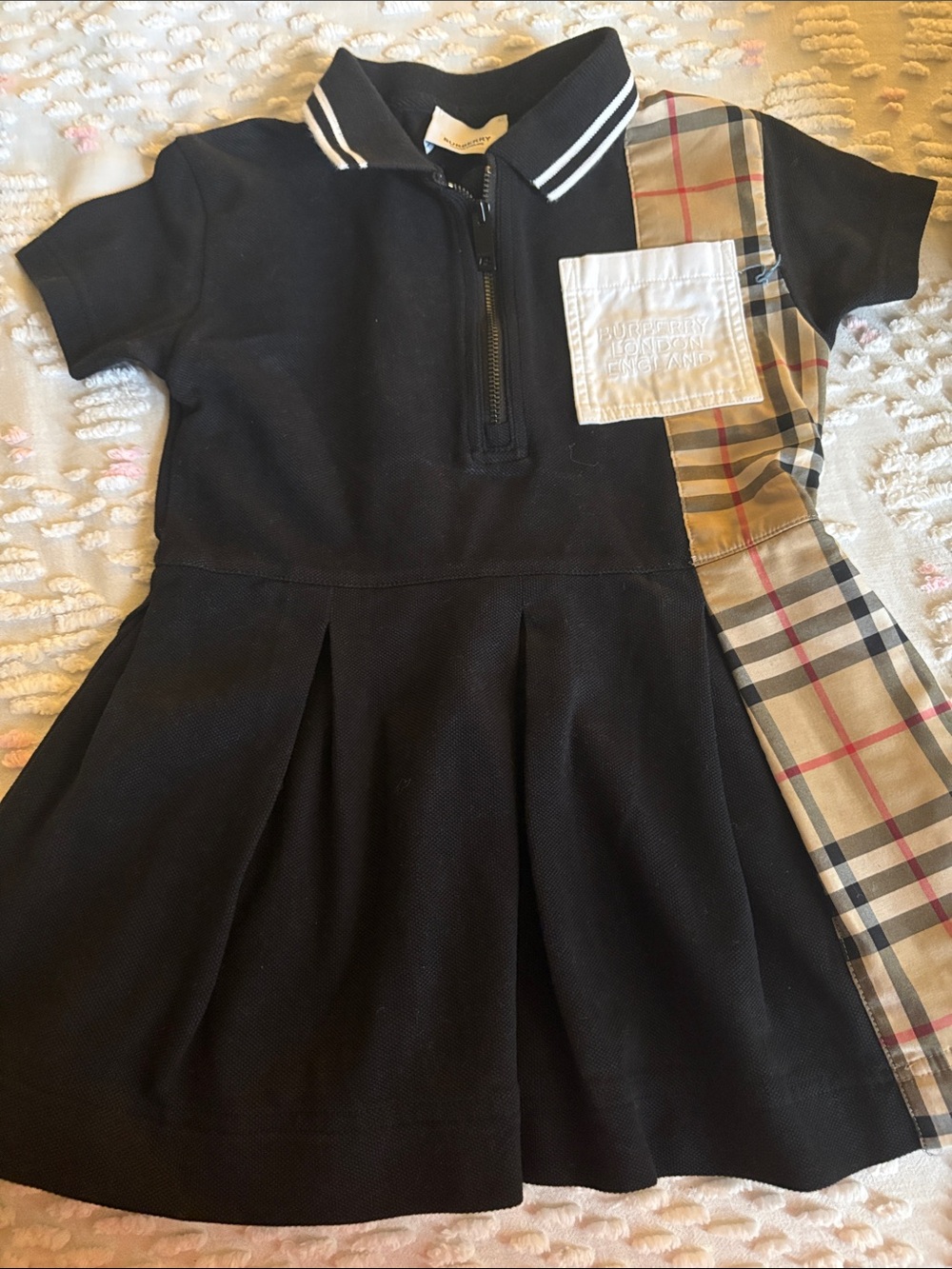 Burberry Black Polo Dress with Signature Check Panel